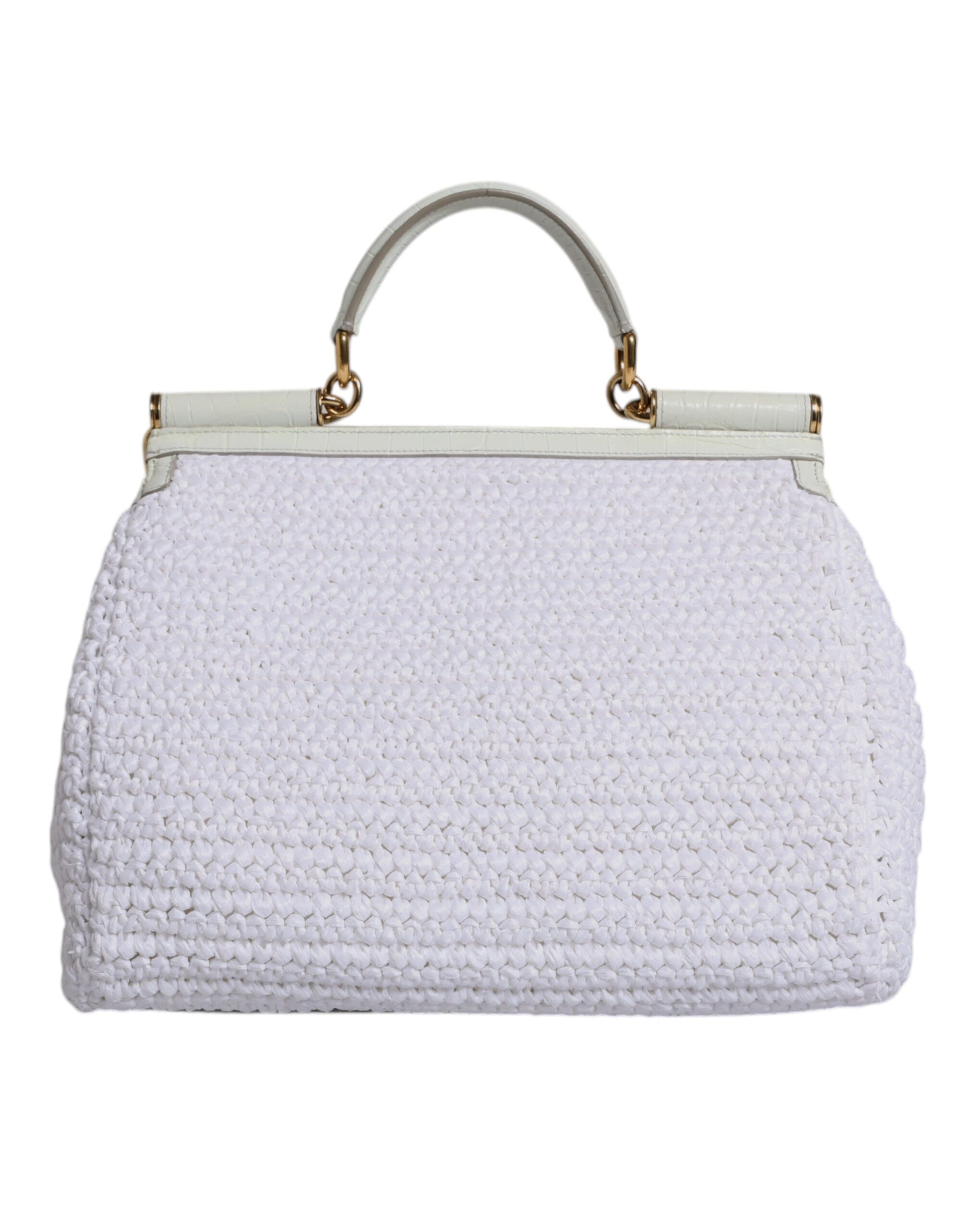 Dolce &amp; Gabbana White Rafia Leather Top Handle Crossbody Bag