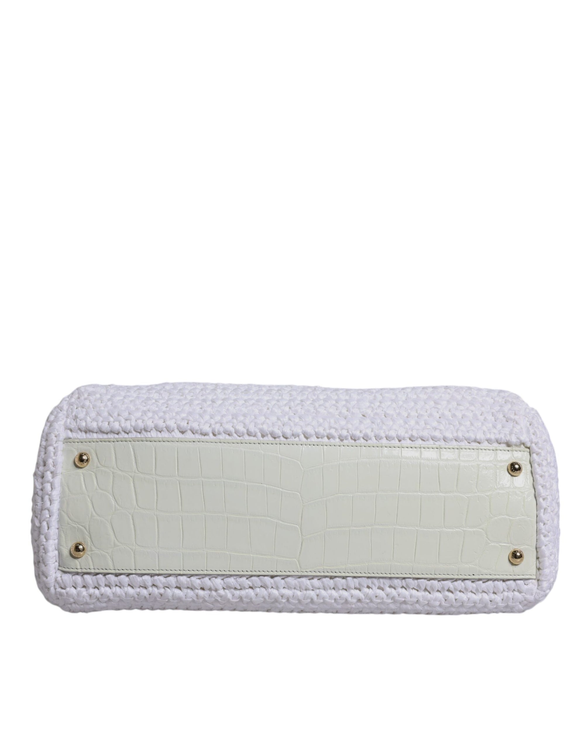 Dolce &amp; Gabbana White Rafia Leather Top Handle Crossbody Bag