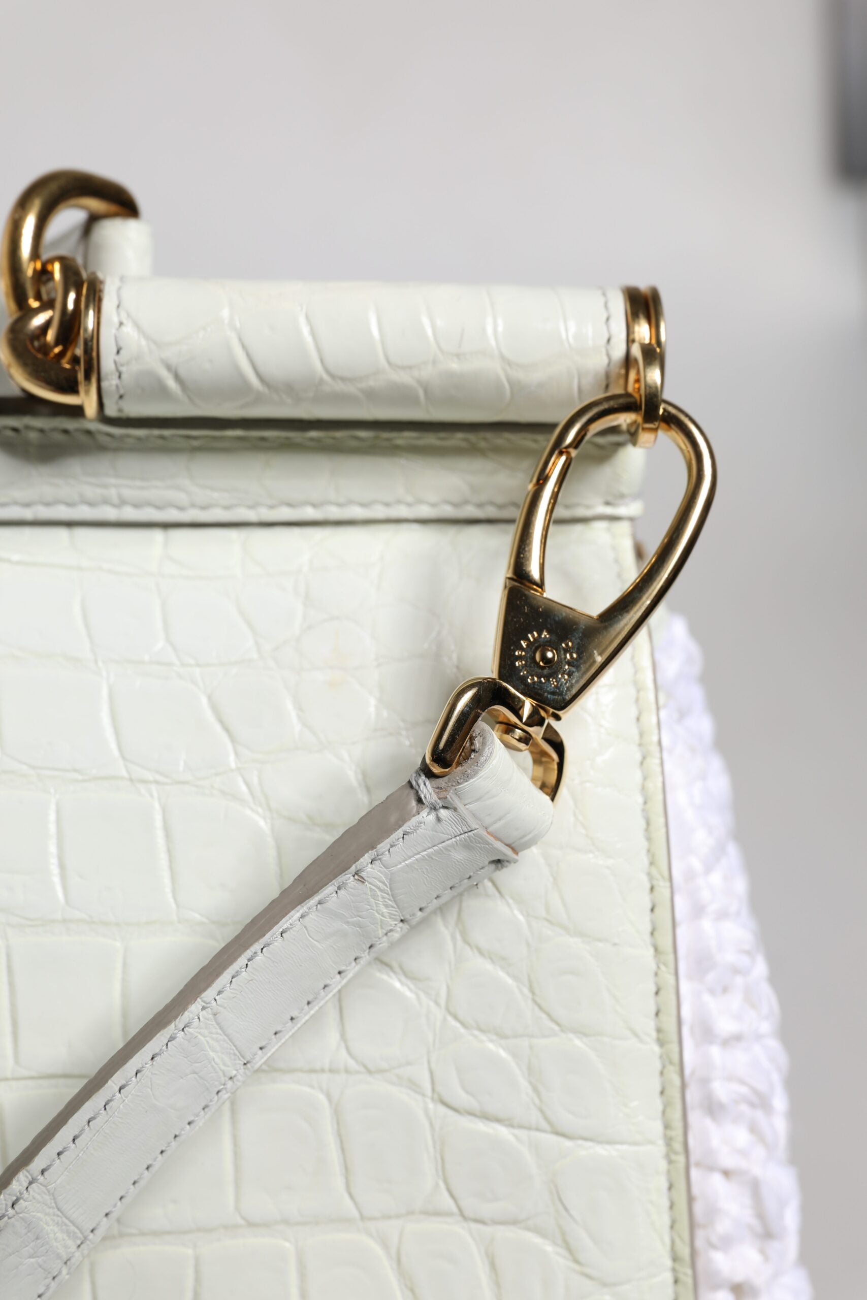 Dolce &amp; Gabbana White Rafia Leather Top Handle Crossbody Bag