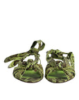 Dolce & Gabbana Green Animal Print Ankle Wrap Sandals Shoes