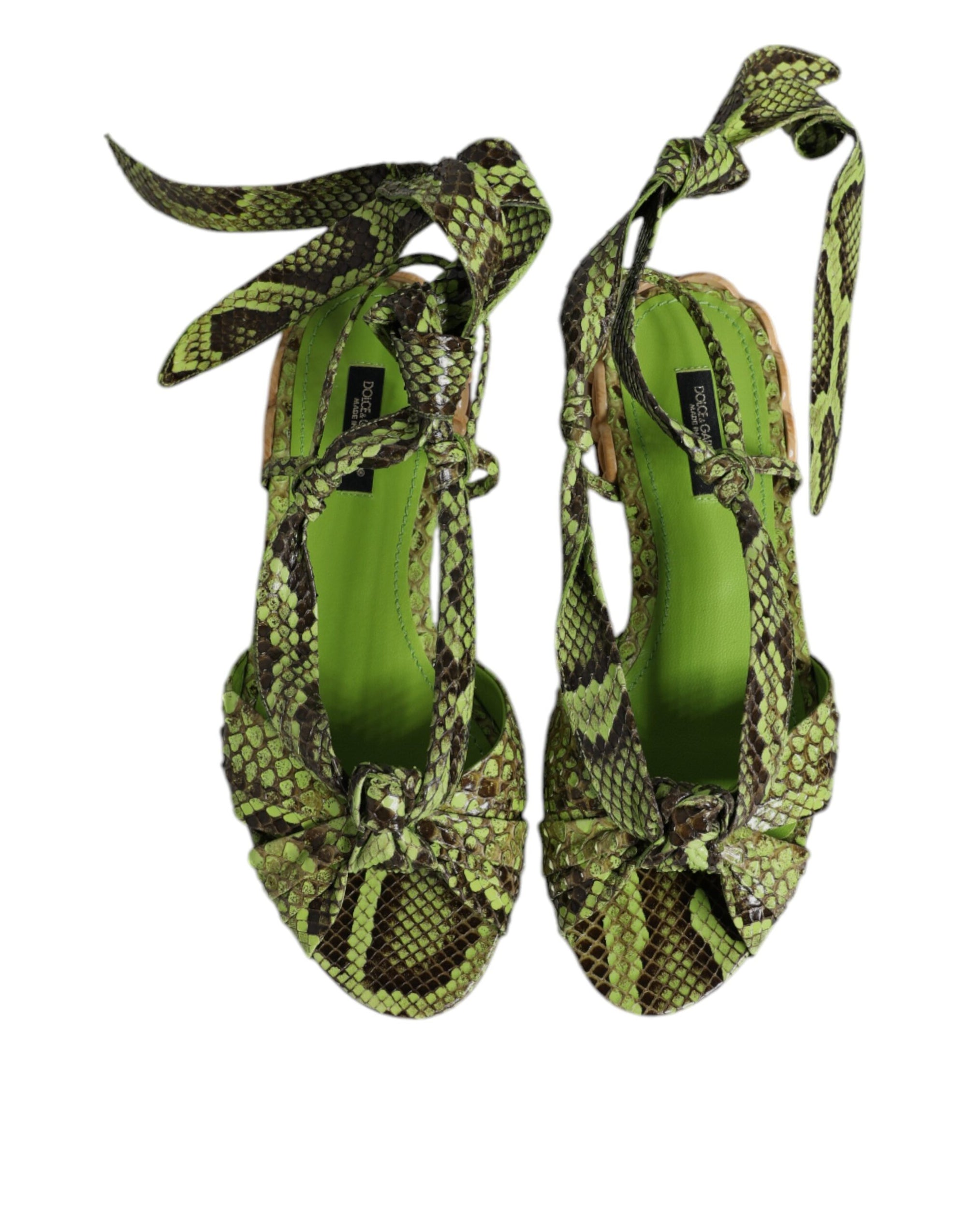 Dolce &amp; Gabbana Green Animal Print Ankle Wrap Sandals Shoes