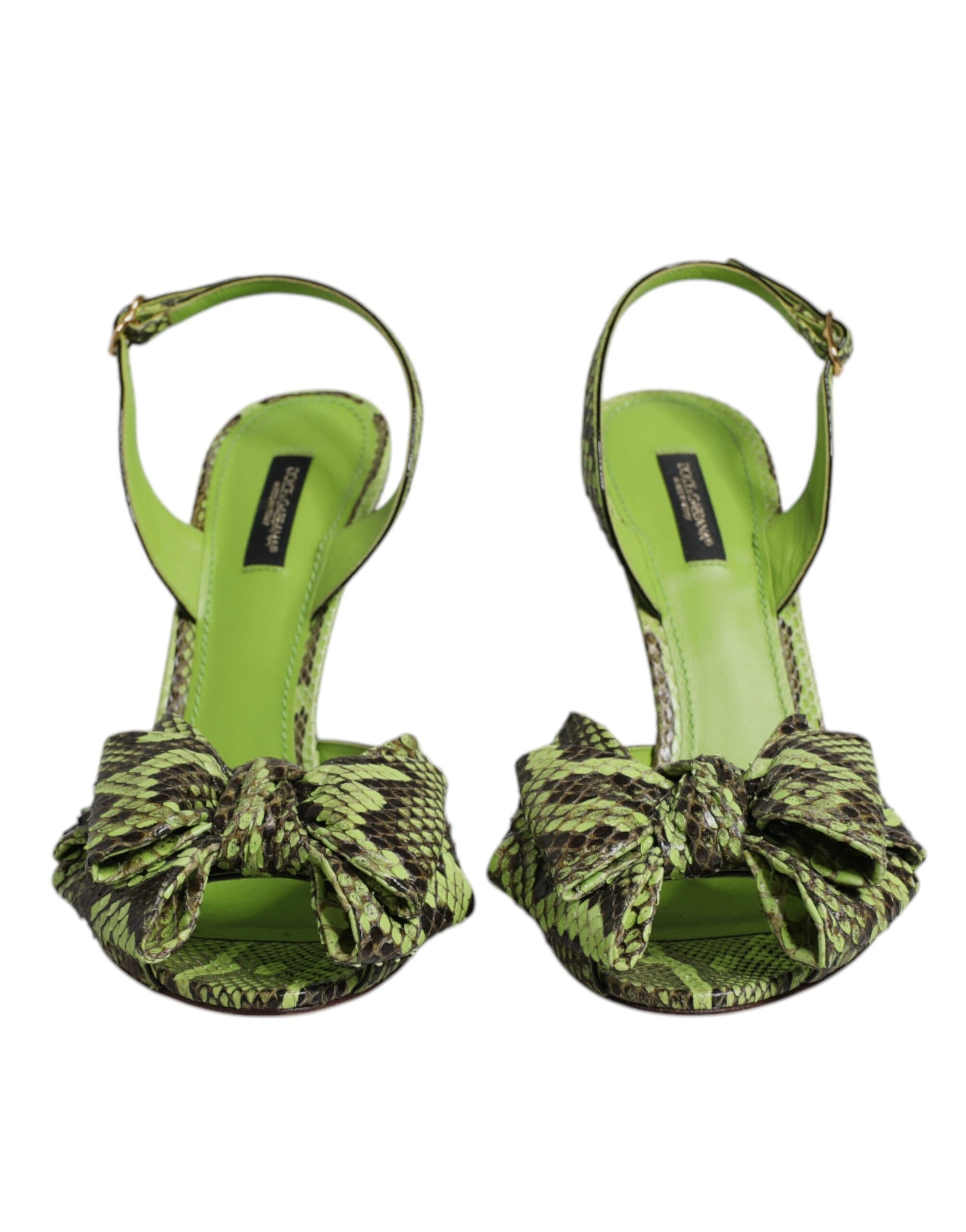 Dolce &amp; Gabbana Green Python Leather Heels Sandals Shoes