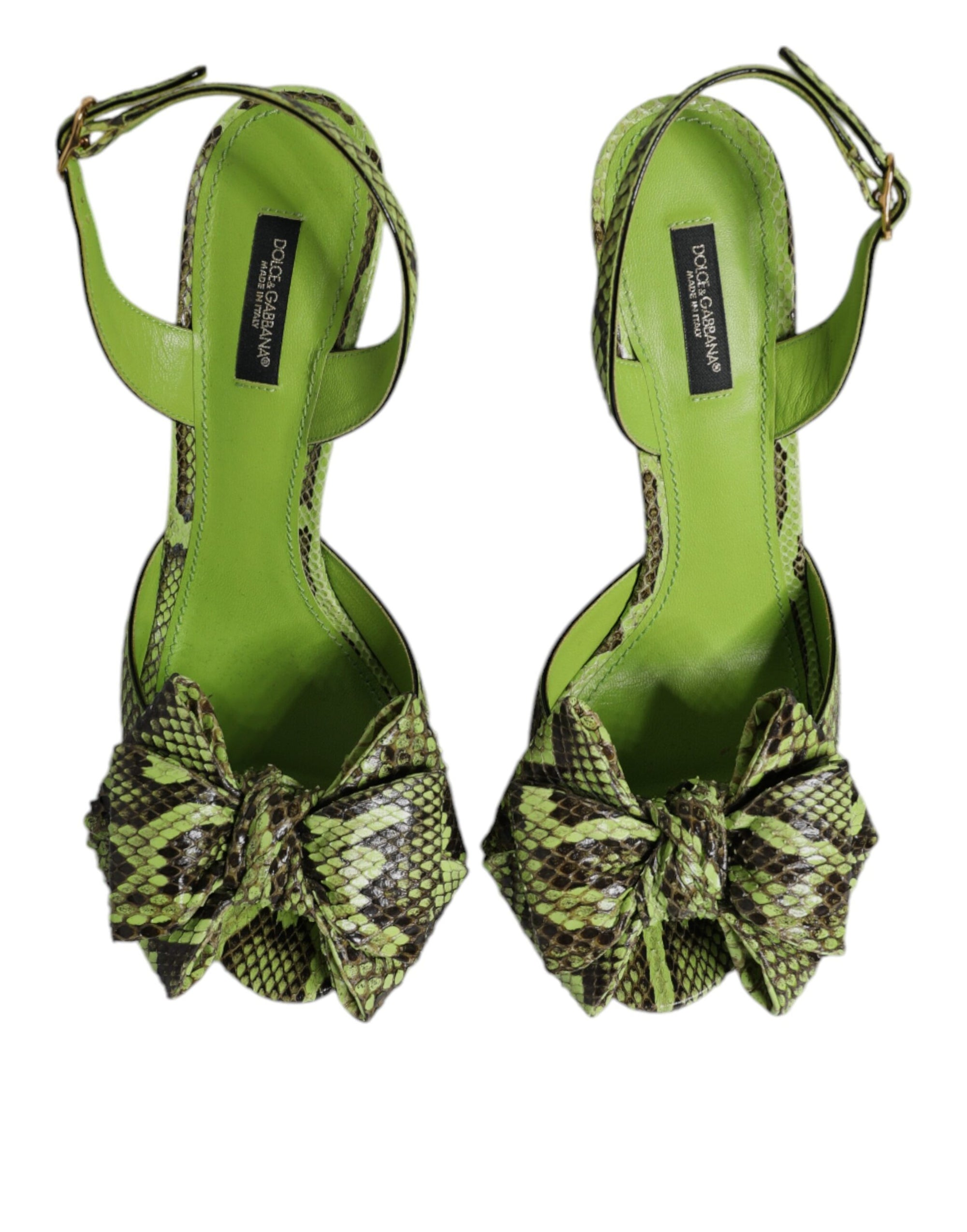 Dolce &amp; Gabbana Green Python Leather Heels Sandals Shoes