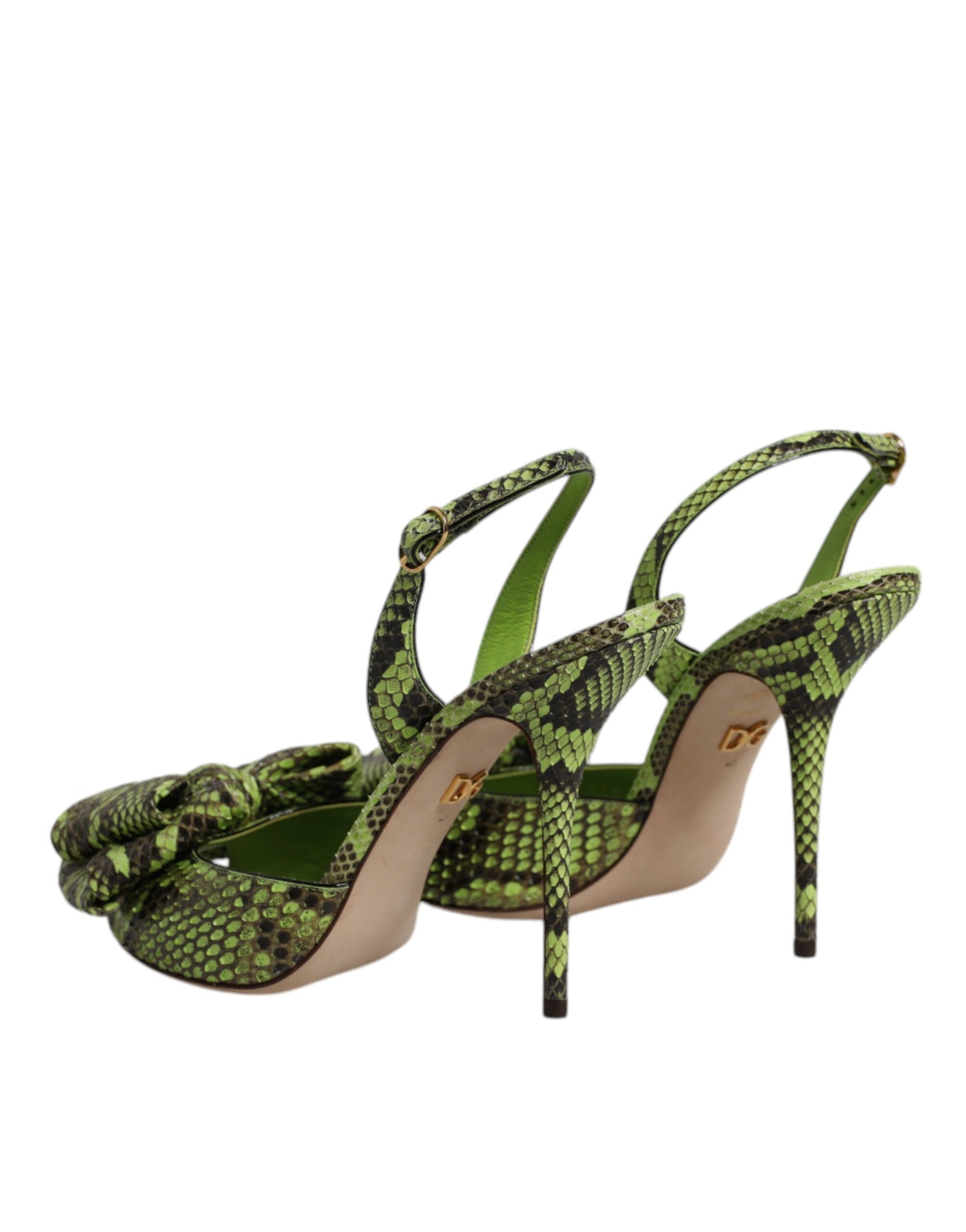 Dolce &amp; Gabbana Green Python Leather Heels Sandals Shoes