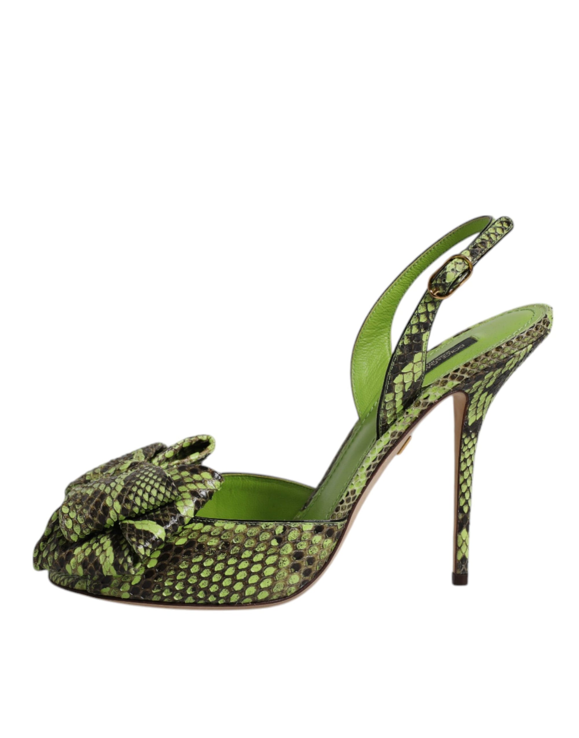 Dolce &amp; Gabbana Green Python Leather Heels Sandals Shoes