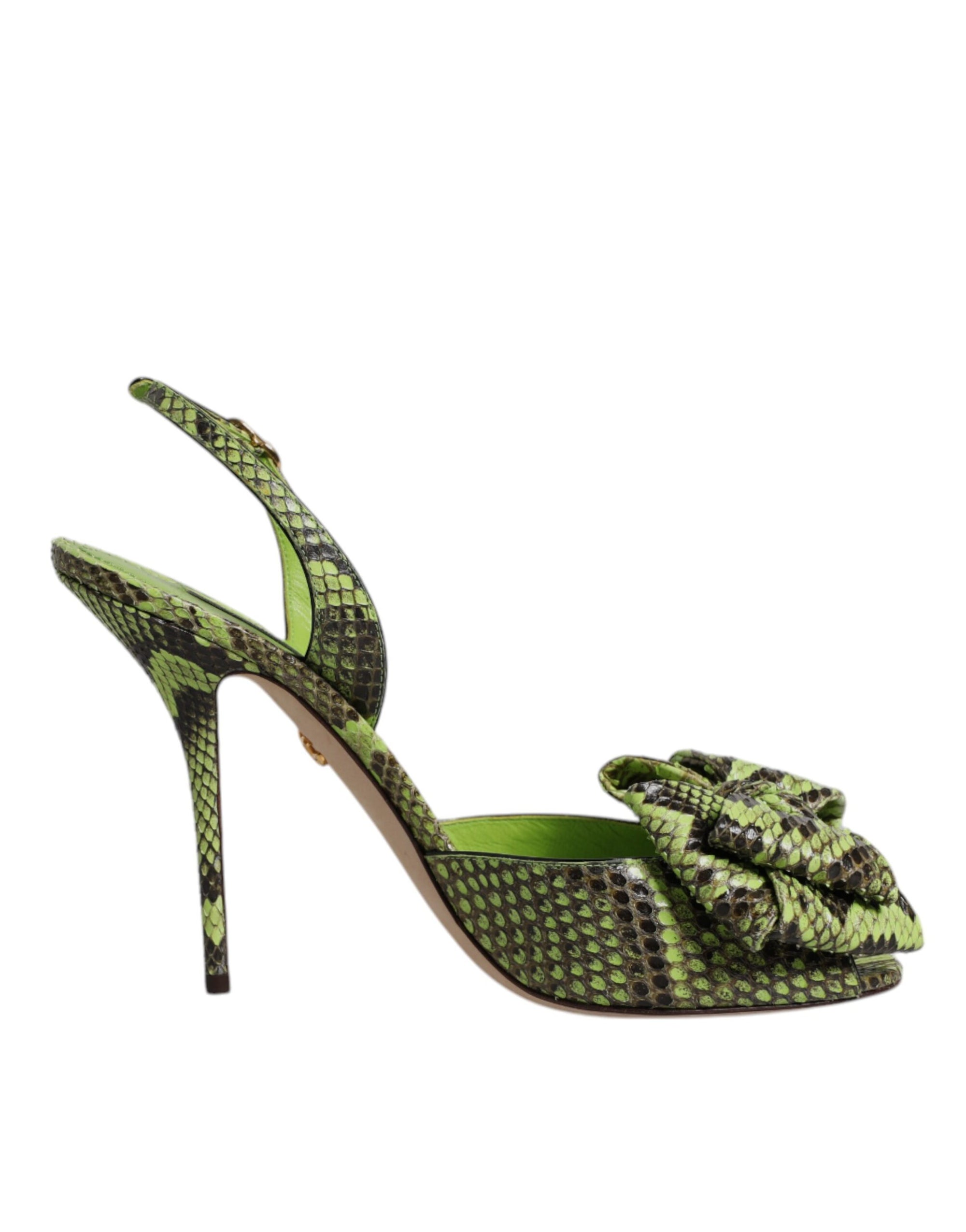 Dolce &amp; Gabbana Green Python Leather Heels Sandals Shoes