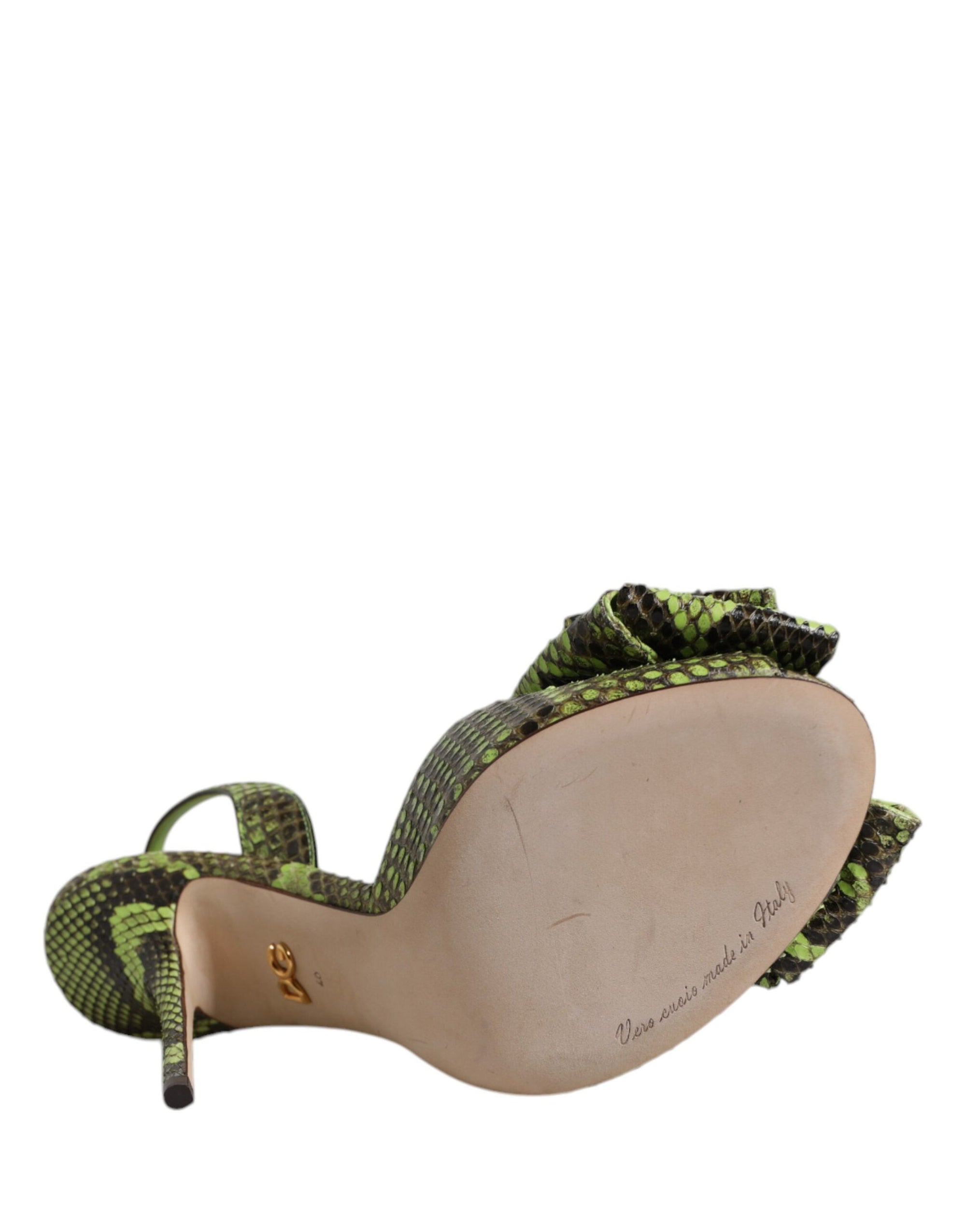 Dolce &amp; Gabbana Green Python Leather Heels Sandals Shoes