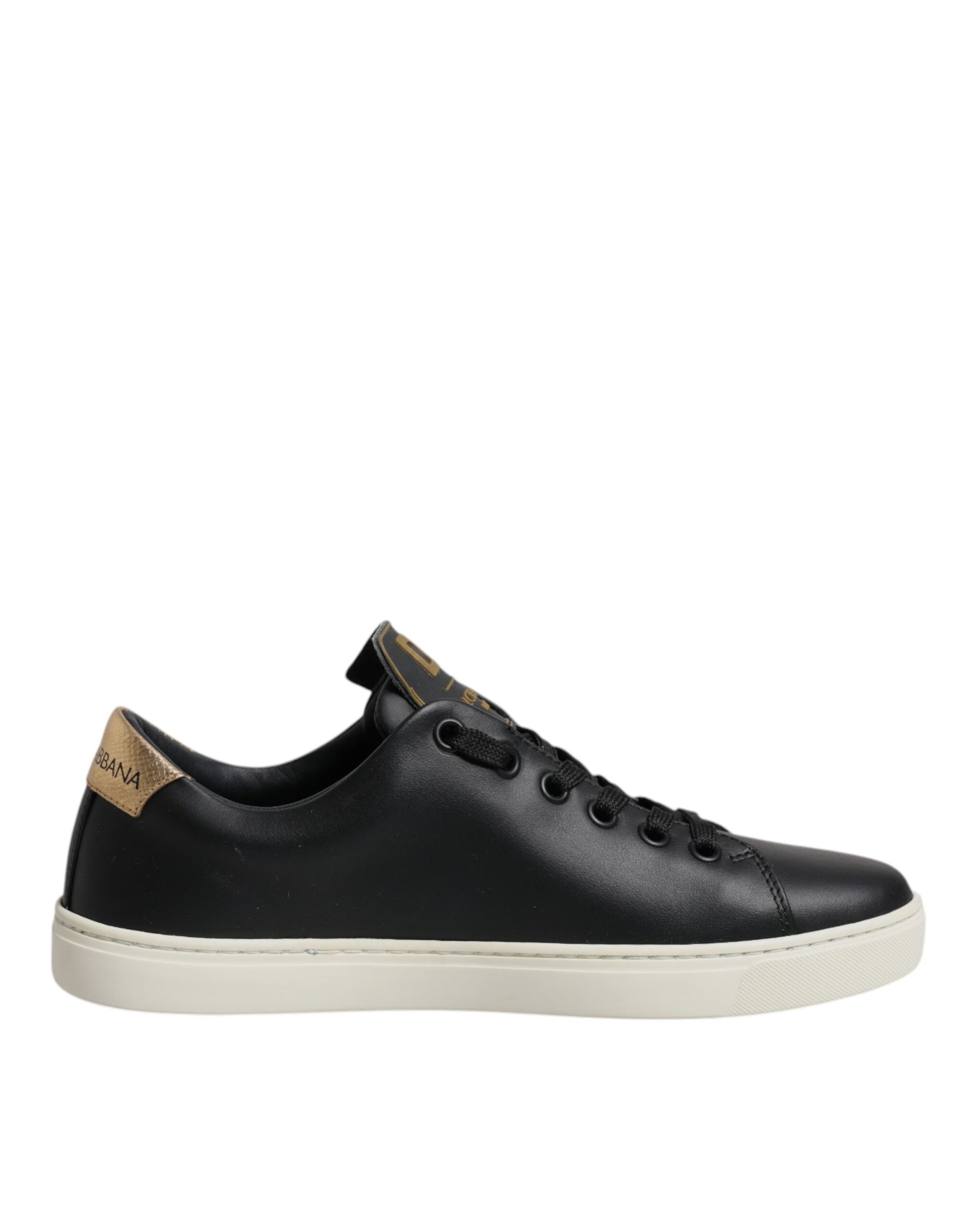 Dolce &amp; Gabbana Black Leather Gold Red Heart Sneakers Shoes