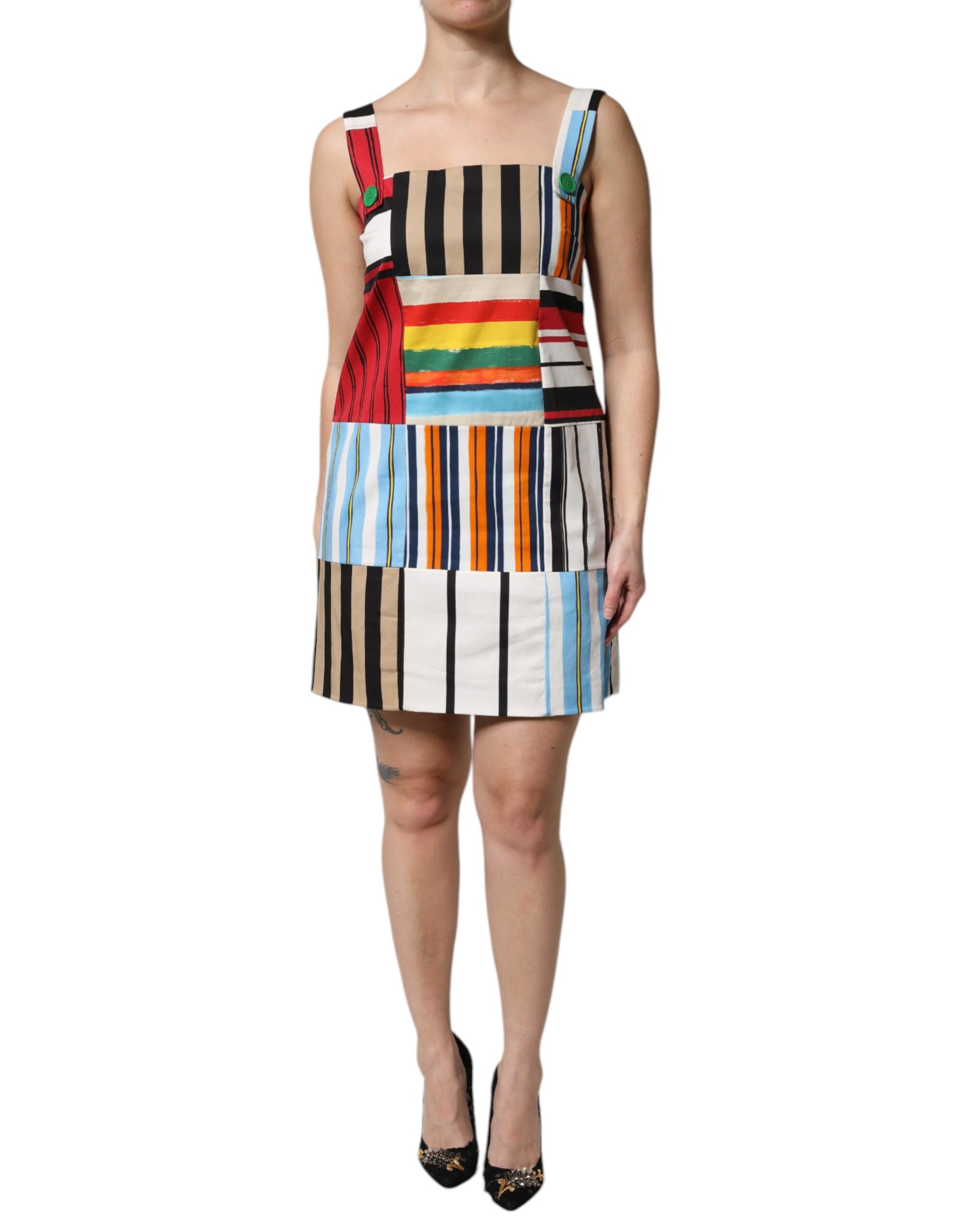 Dolce &amp; Gabbana Multicolor Cotton Stripe Sleeveless Dress