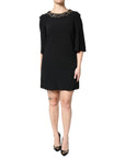 Dolce & Gabbana Black Crystal Embellished Round Neck Mini Dress
