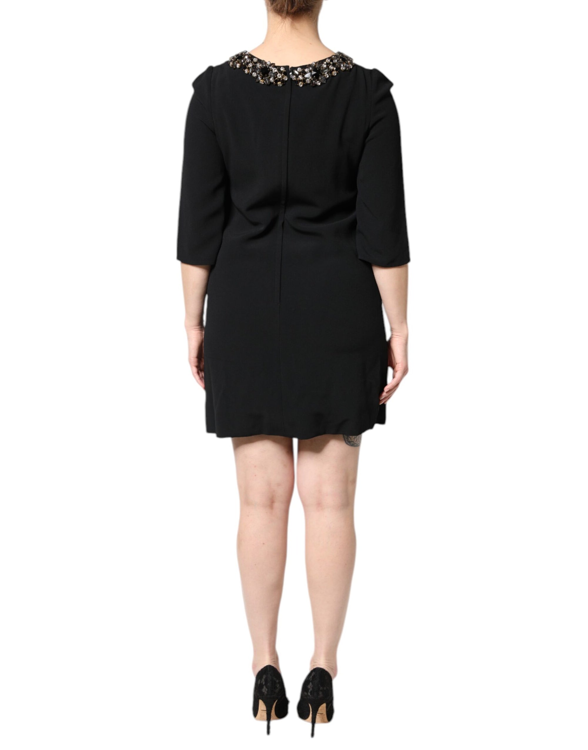 Dolce &amp; Gabbana Black Crystal Embellished Round Neck Mini Dress