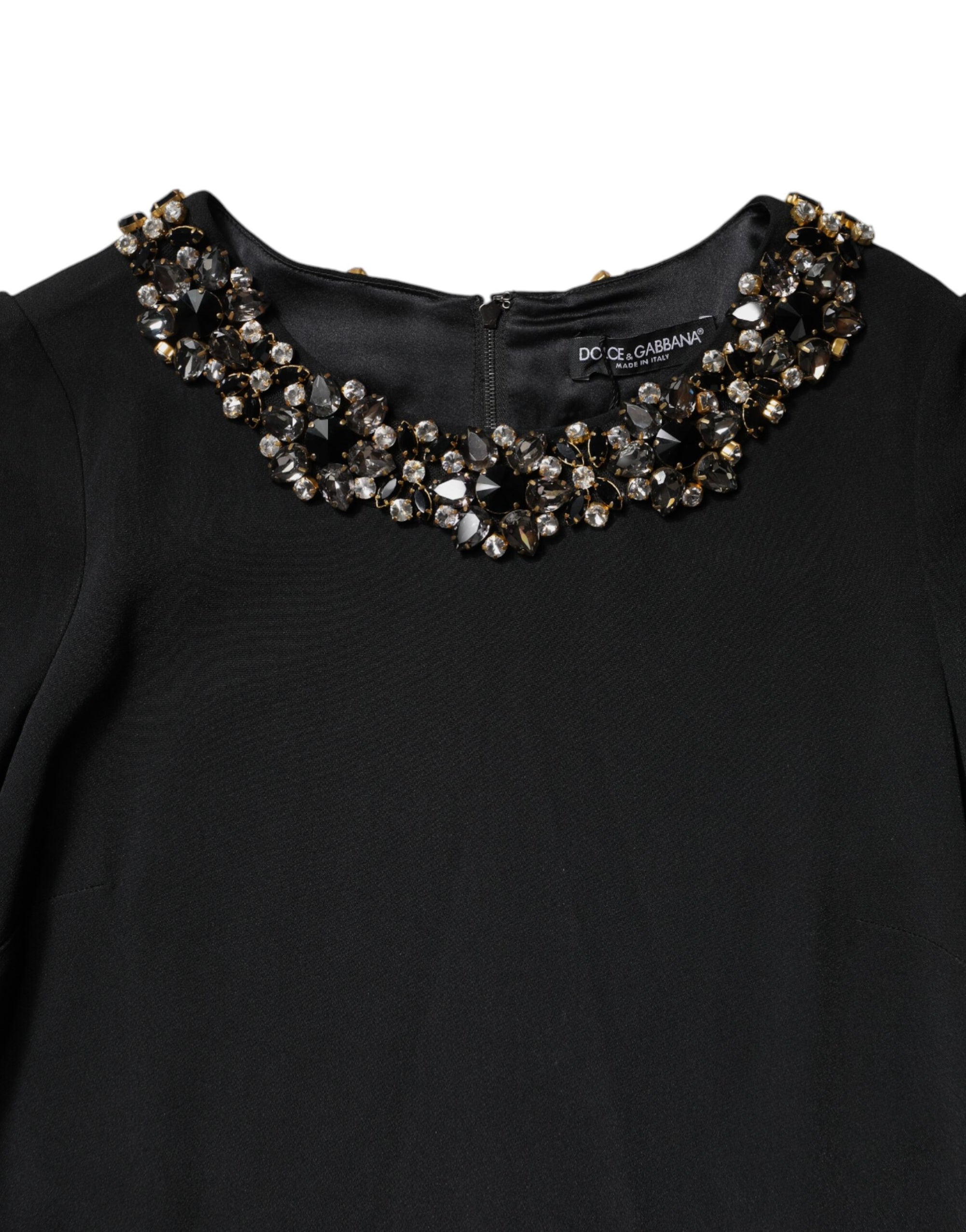 Dolce &amp; Gabbana Black Crystal Embellished Round Neck Mini Dress