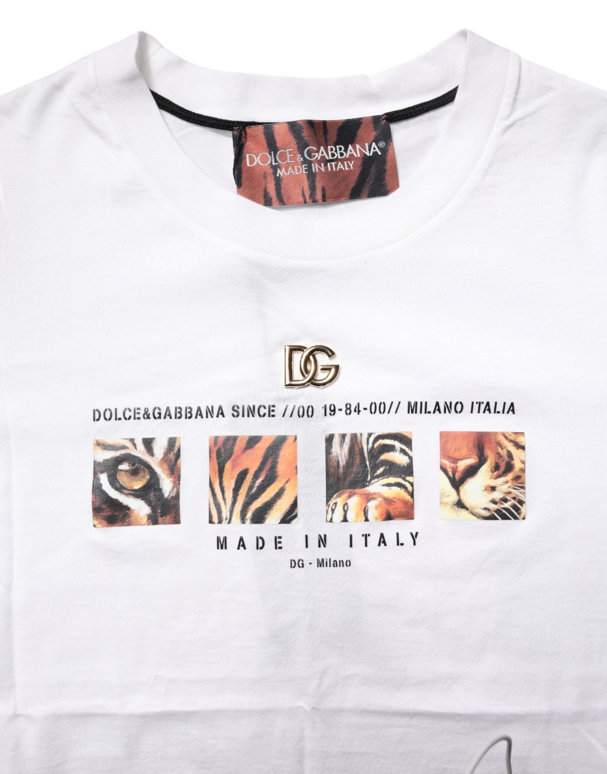 Dolce &amp; Gabbana White Cotton Graphic Print Crew Neck T-shirt