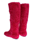 Dolce & Gabbana Pink Lamb Fur Leather Flat Boots