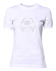 Dolce & Gabbana White Cotton Floral Logo Crew Neck T-shirt