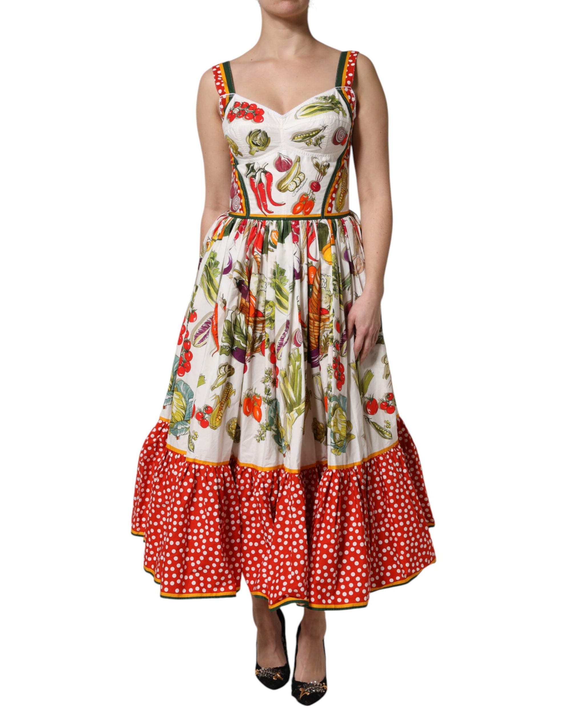 Dolce &amp; Gabbana White Vegetables Sleeveless A-line Dress