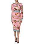 Dolce & Gabbana Pink Pastry Print Bodycon Sheath Midi Dress