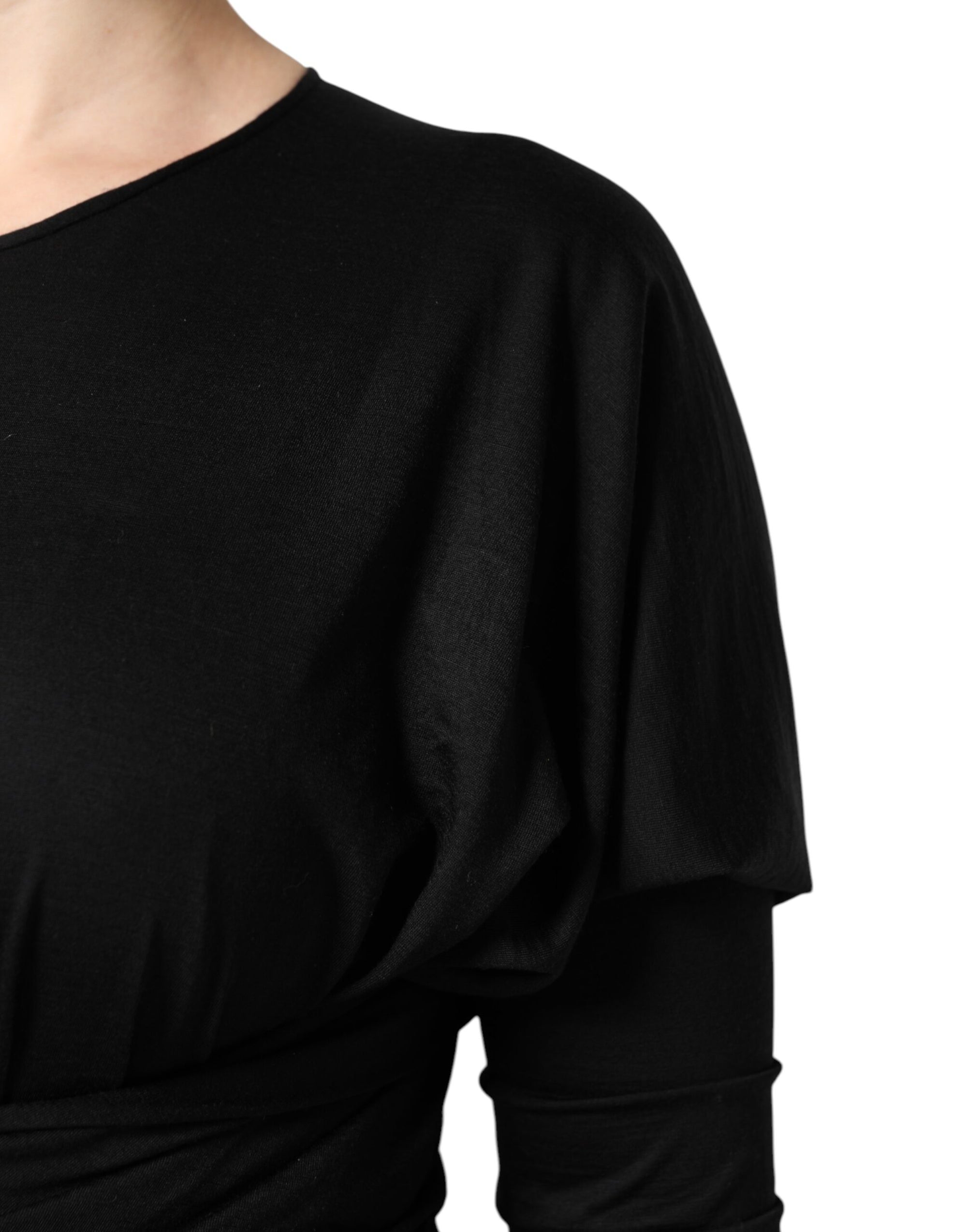 Dolce &amp; Gabbana Black Wool Long Sleeves Sheath Midi Dress