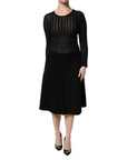 Dolce & Gabbana Black Cashmere Long Sleeves A-line Midi Dress
