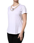 Dolce & Gabbana White Chain Pearl Cotton Round Neck T-shirt