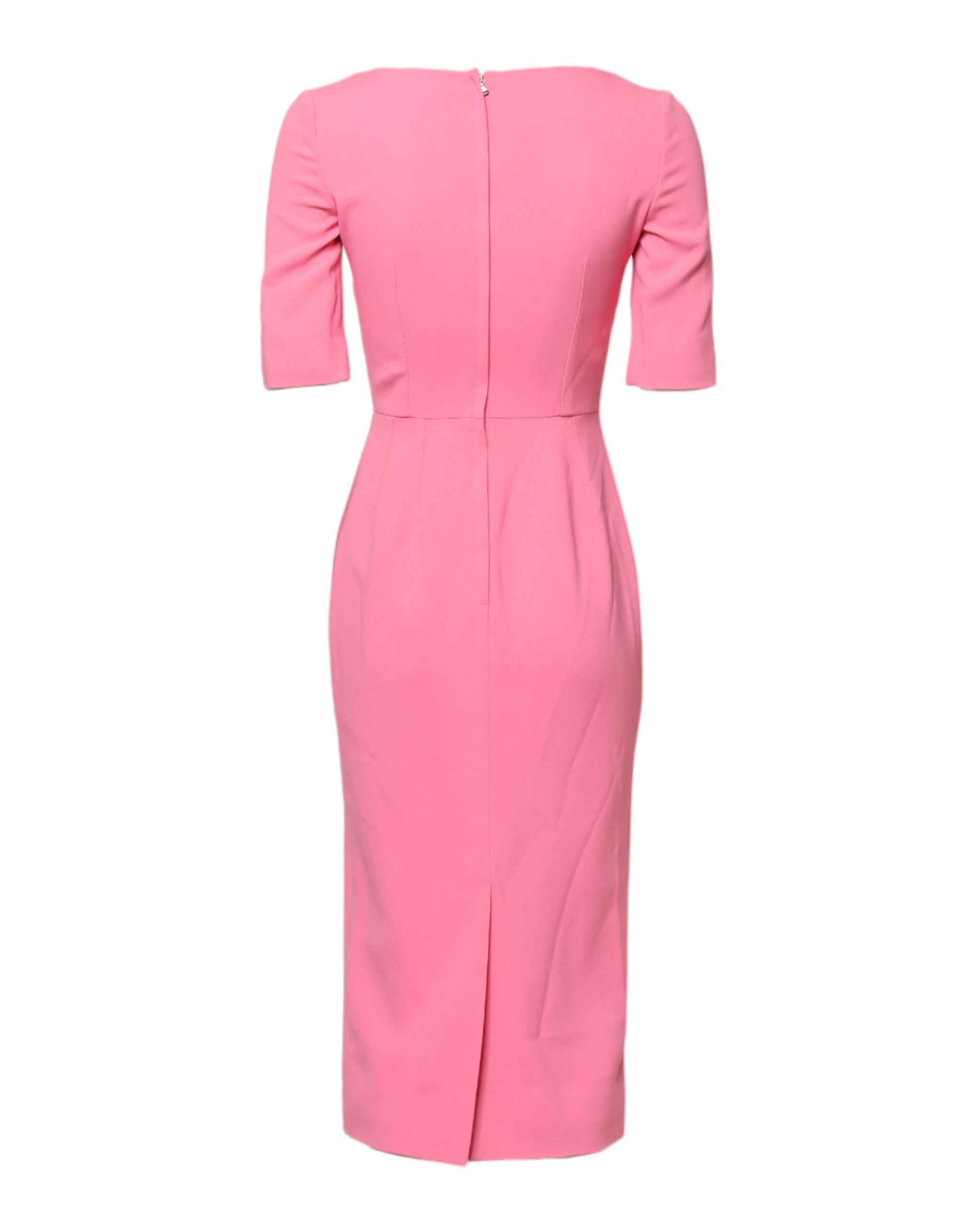 Dolce &amp; Gabbana Pink Viscose Short Sleeve Sheath Midi Dress