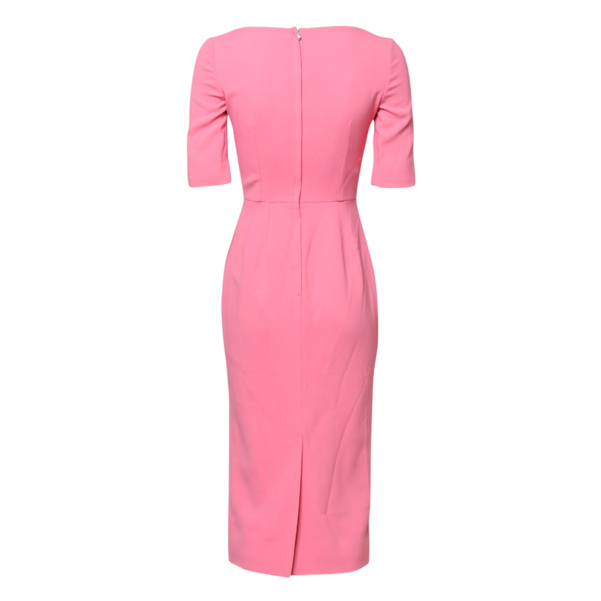 Dolce &amp; Gabbana Pink Viscose Short Sleeve Sheath Midi Dress