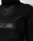 Dolce & Gabbana Black Wool Long Sleeve Turtleneck Cropped Top