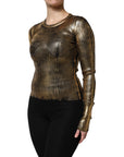 Dolce & Gabbana Gold Round Neck Long Sleeve Pullover Top