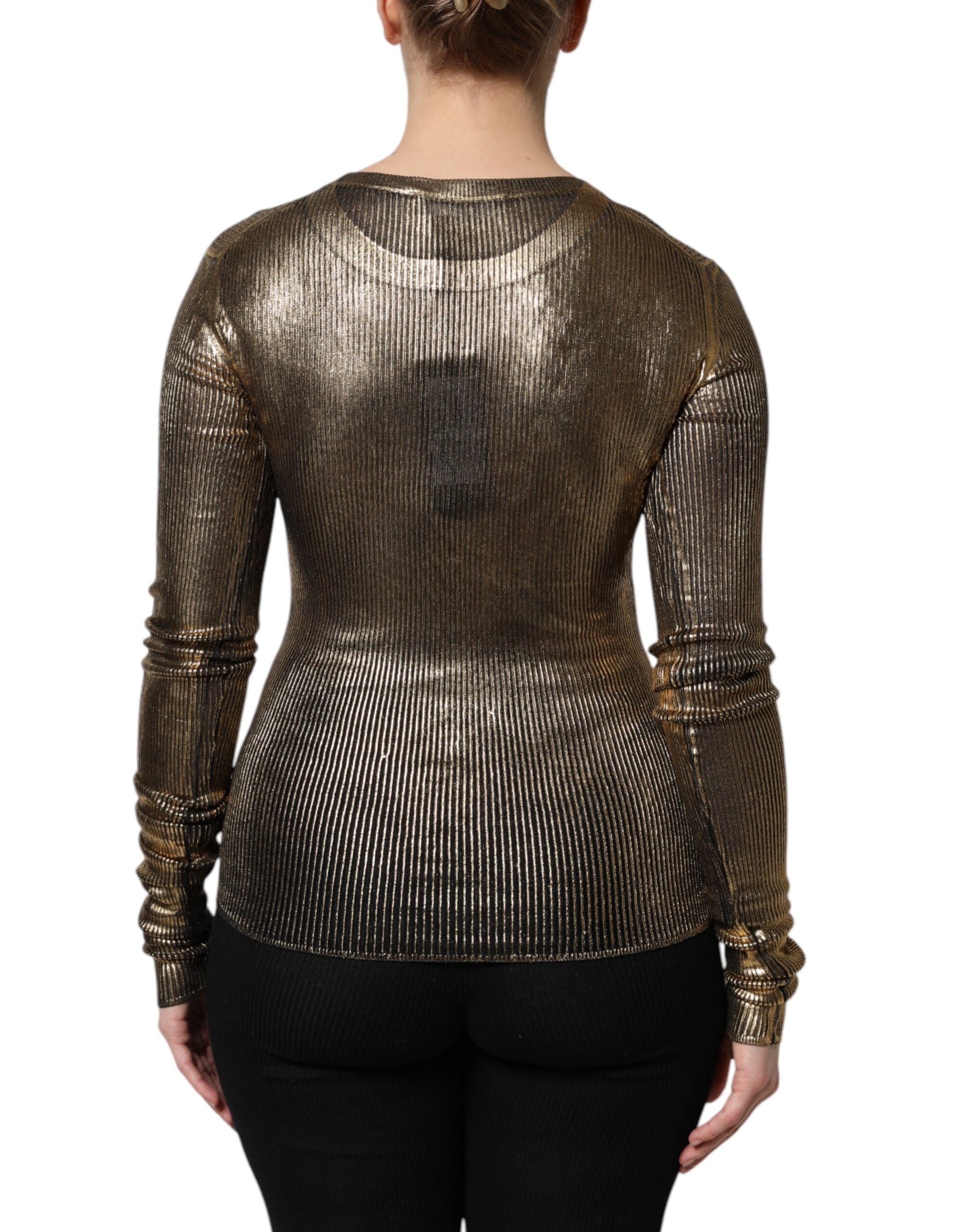 Dolce &amp; Gabbana Gold Round Neck Long Sleeve Pullover Top