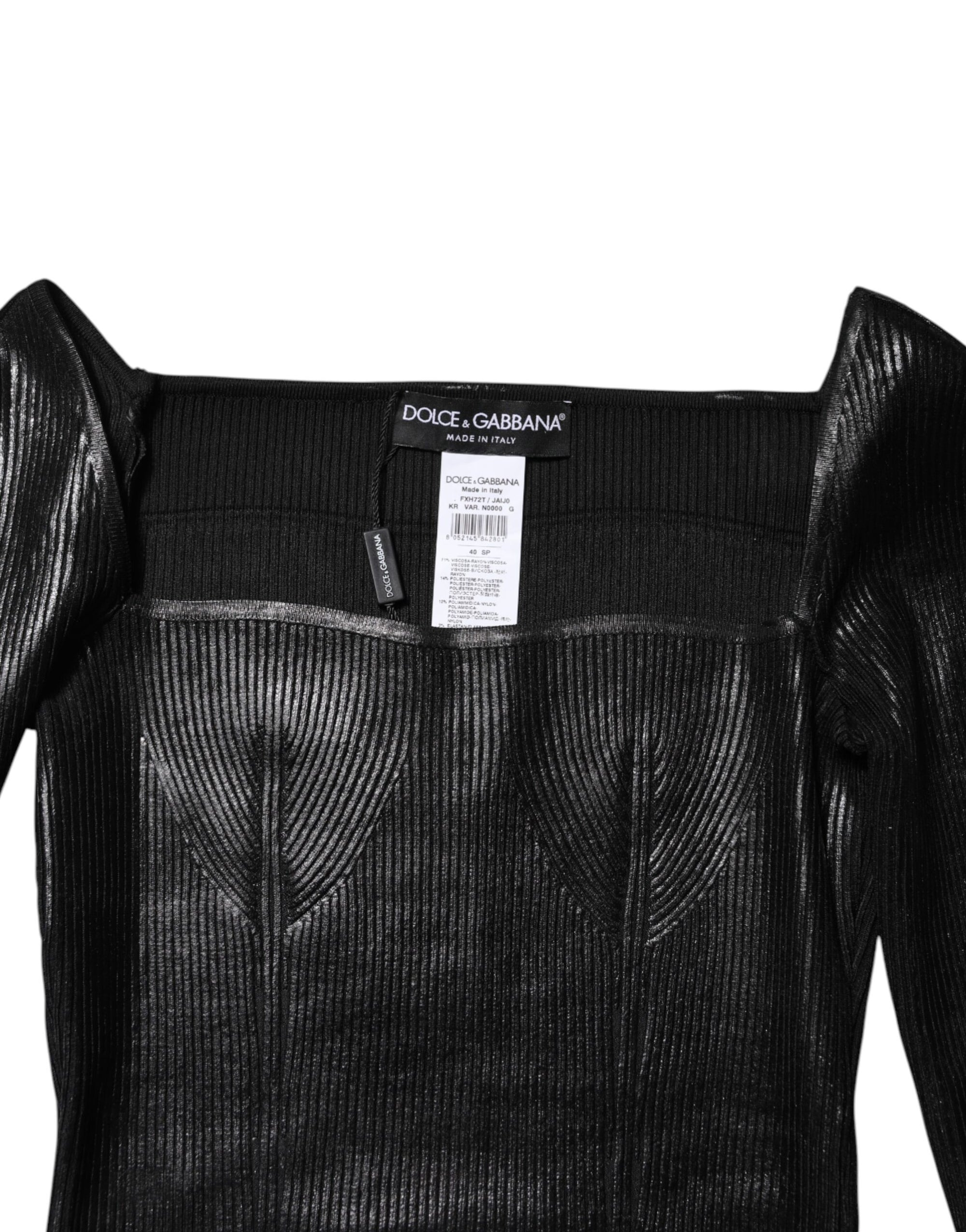 Dolce &amp; Gabbana Black Viscose Long Sleeves Fitted Blouse Top