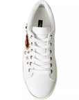 Dolce & Gabbana White Leather Gold Red Heart Sneakers Shoes