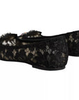 Dolce & Gabbana Black Lace Crystal Ballet Flats Loafer Shoes