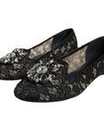 Dolce & Gabbana Black Lace Crystal Ballet Flats Loafer Shoes