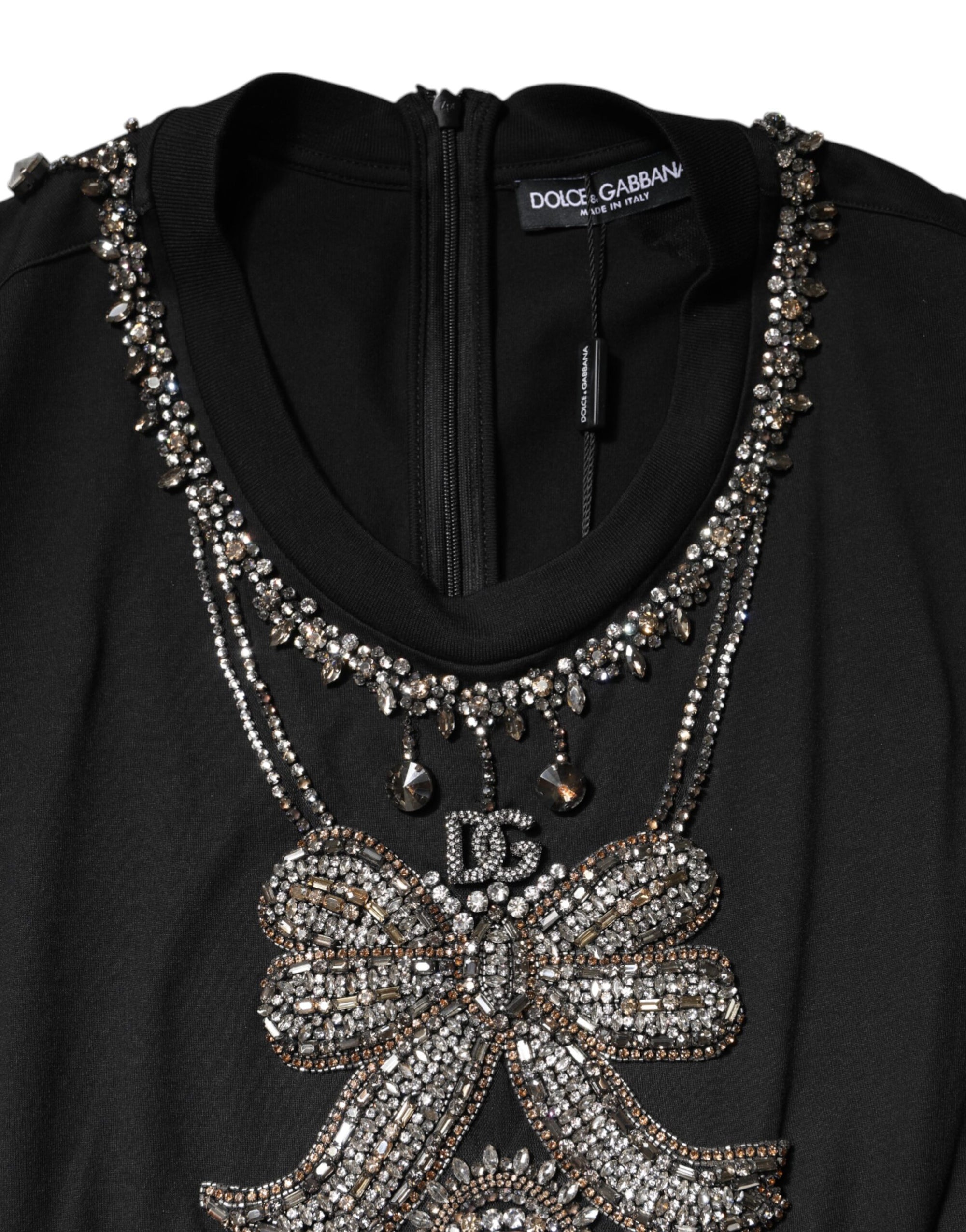Dolce &amp; Gabbana Black Cotton Rhinestone Embellished Tank Top