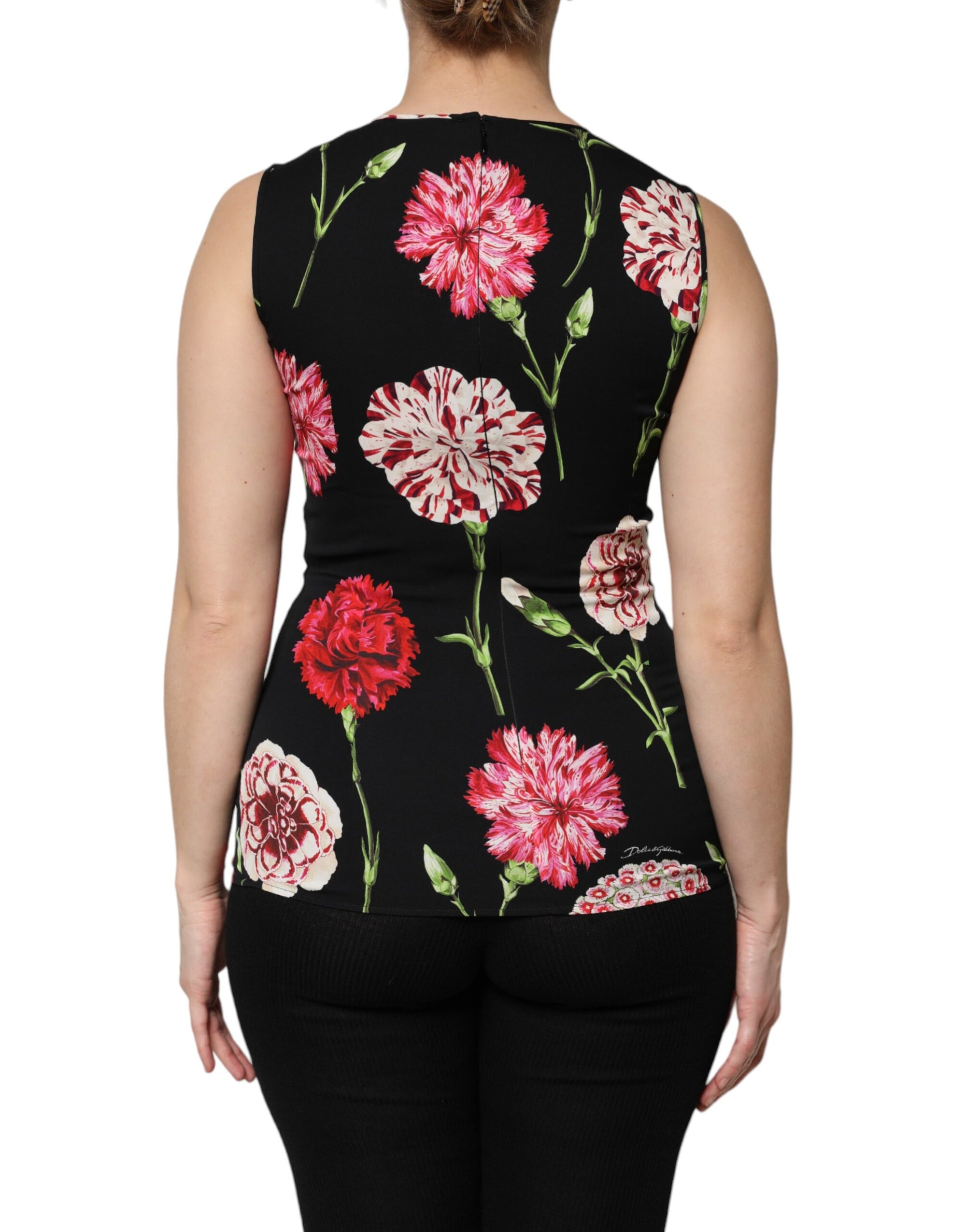 Dolce &amp; Gabbana Black Floral Print Sleeveless Tank Blouse Top