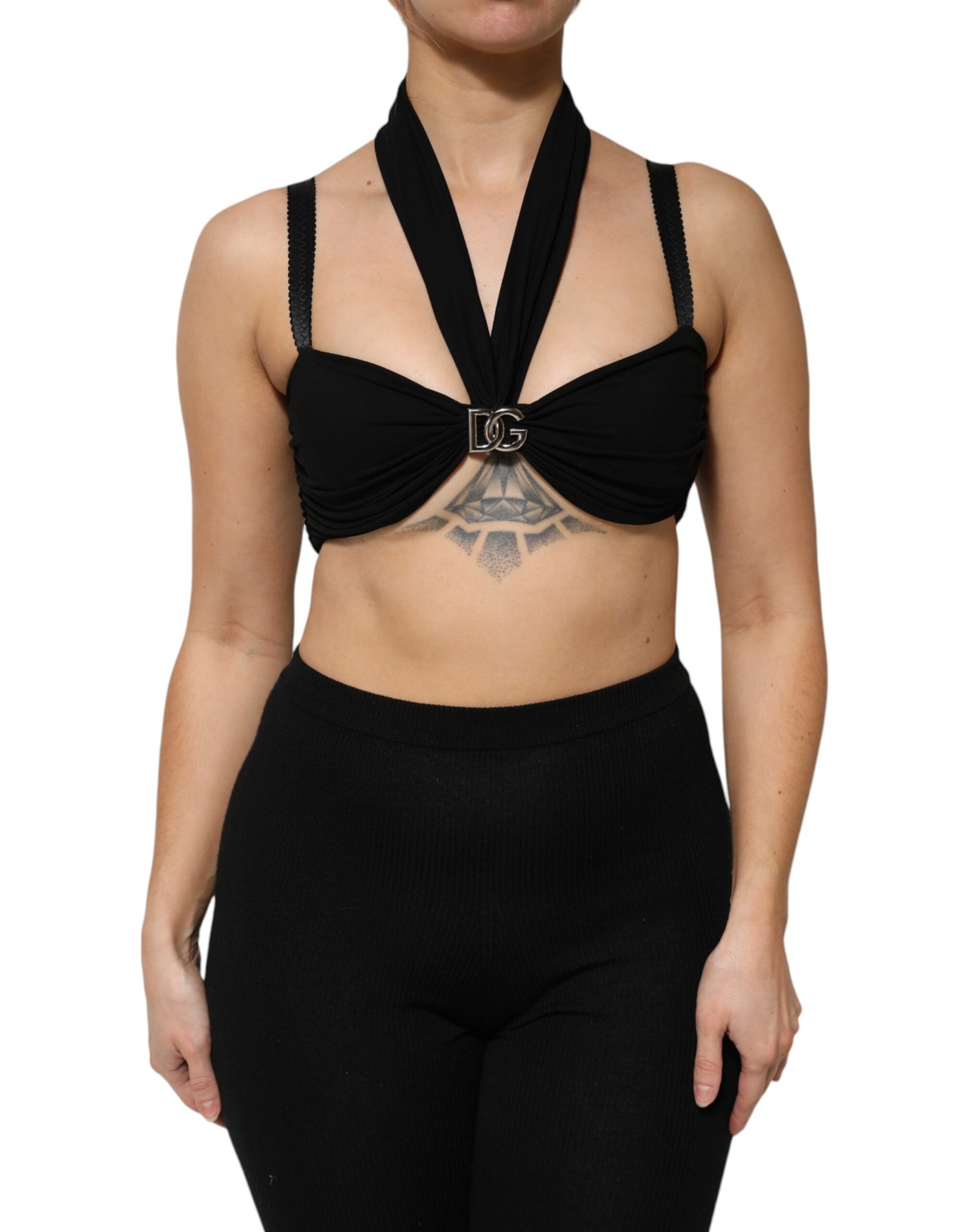 Dolce &amp; Gabbana Black Cropped Viscose Halter Bustier Top