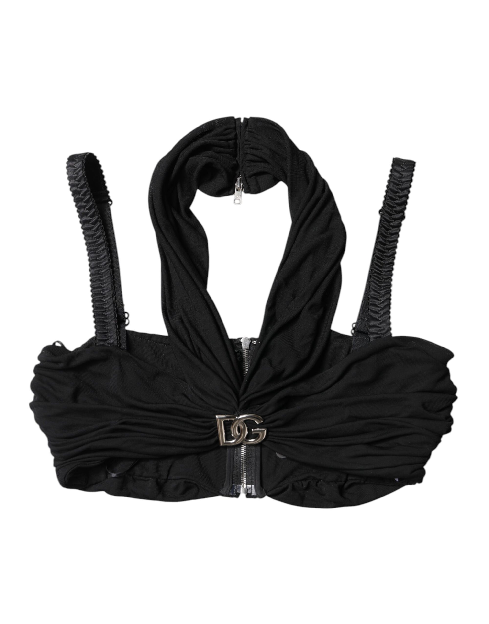 Dolce &amp; Gabbana Black Cropped Viscose Halter Bustier Top