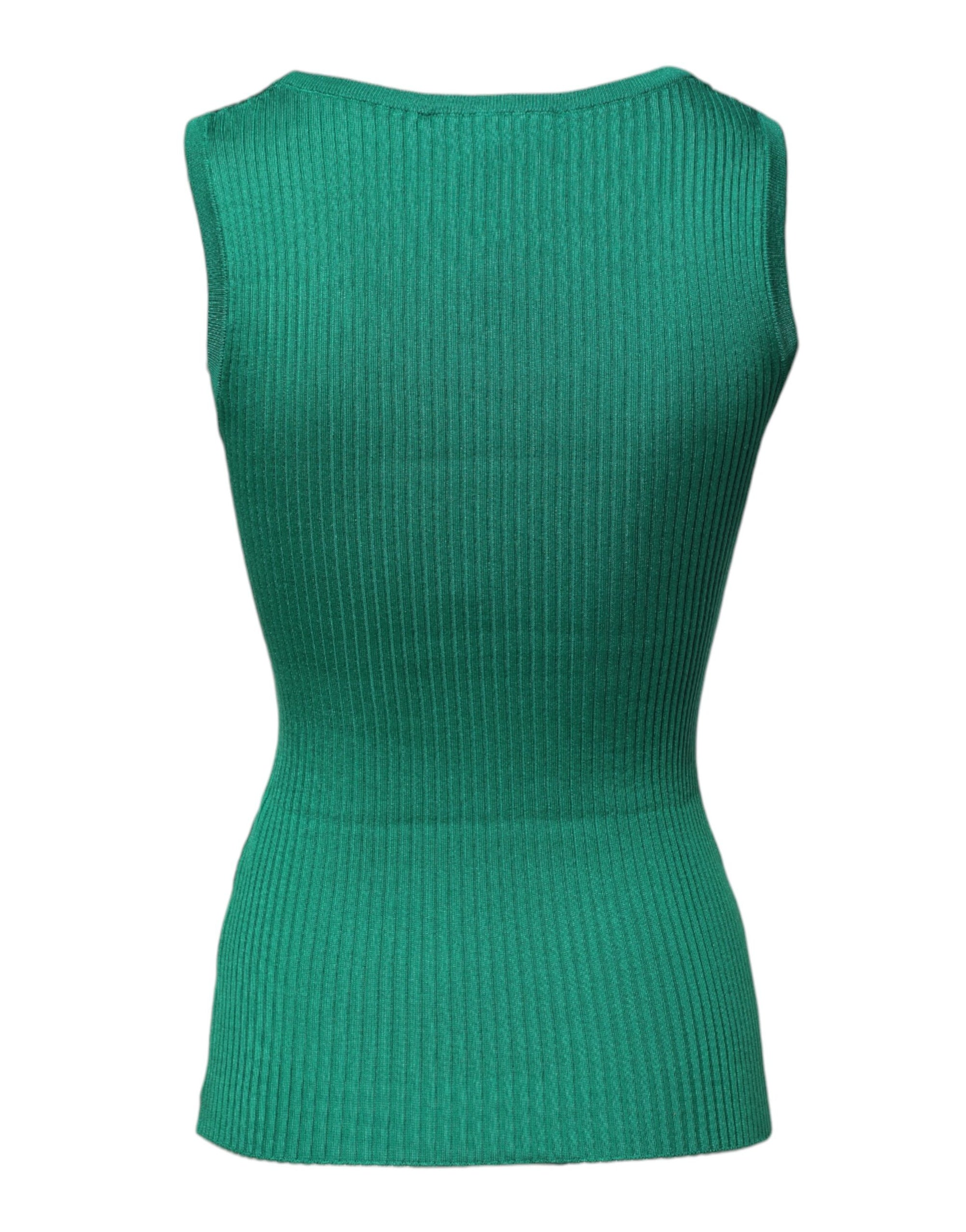 Dolce &amp; Gabbana Green Silk Sleeveless Round Neck Tank Top