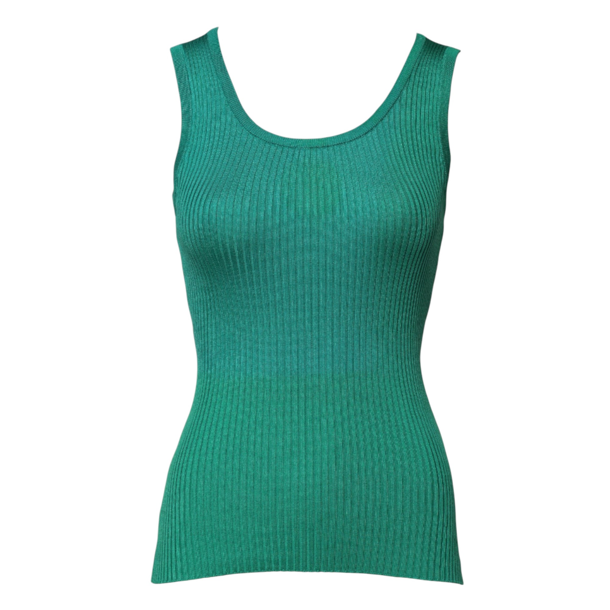 Dolce &amp; Gabbana Green Silk Sleeveless Round Neck Tank Top