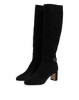 Dolce & Gabbana Black Suede Leather Knee High Boots Shoes