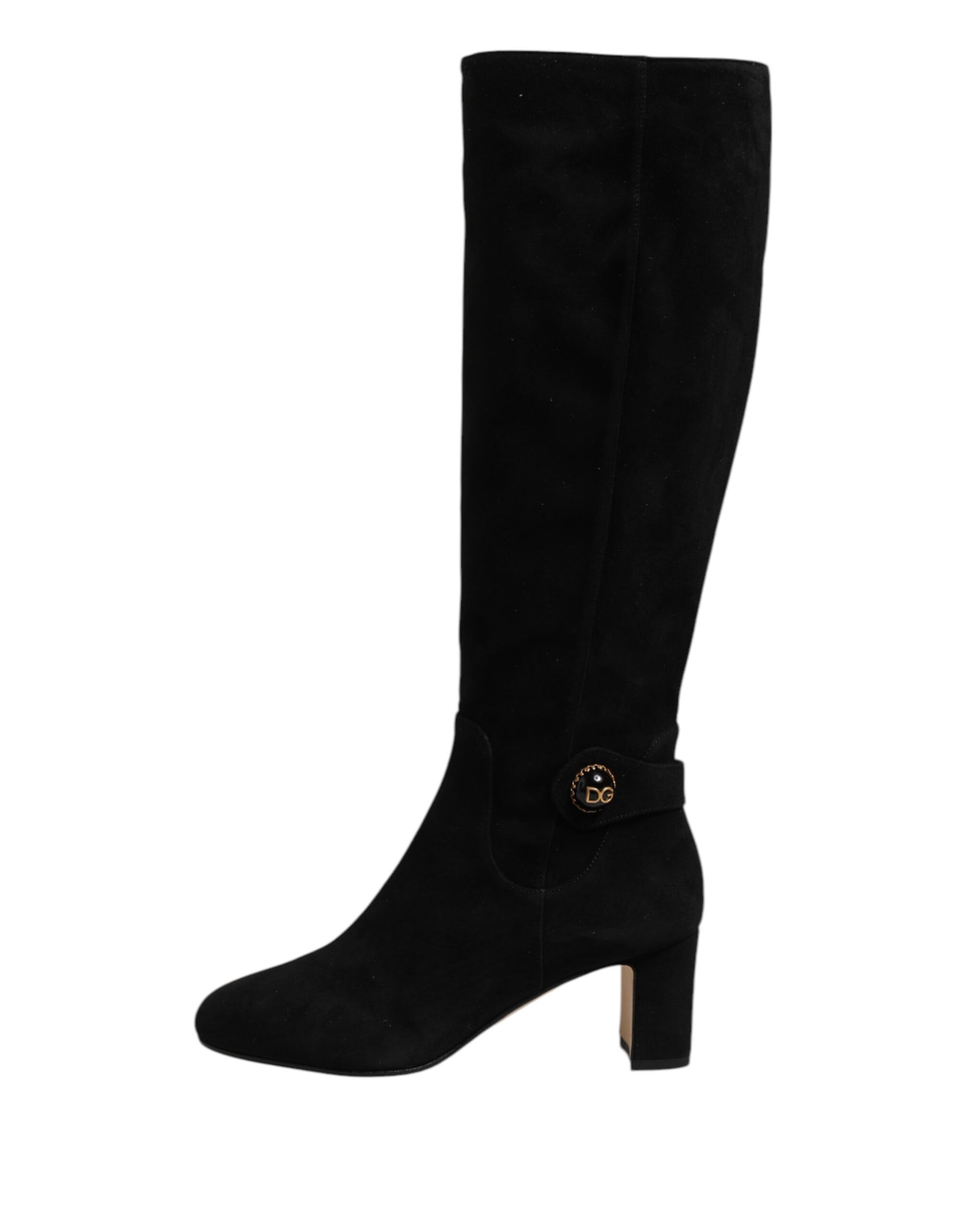 Dolce &amp; Gabbana Black Suede Leather Knee High Boots Shoes