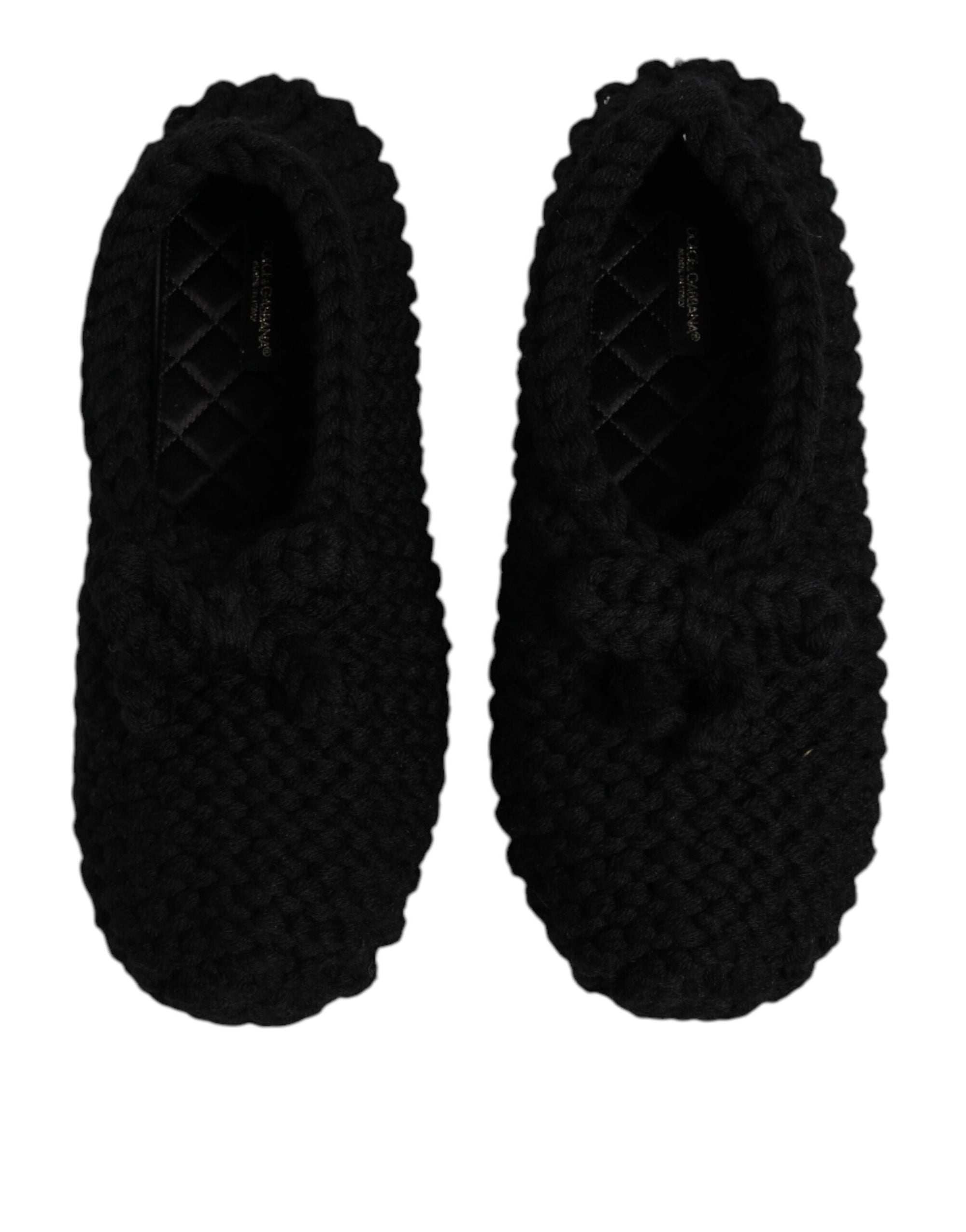 Dolce &amp; Gabbana Black Wool Slip On Flats Ballerina Shoes