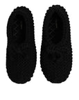 Dolce & Gabbana Black Wool Slip On Flats Ballerina Shoes