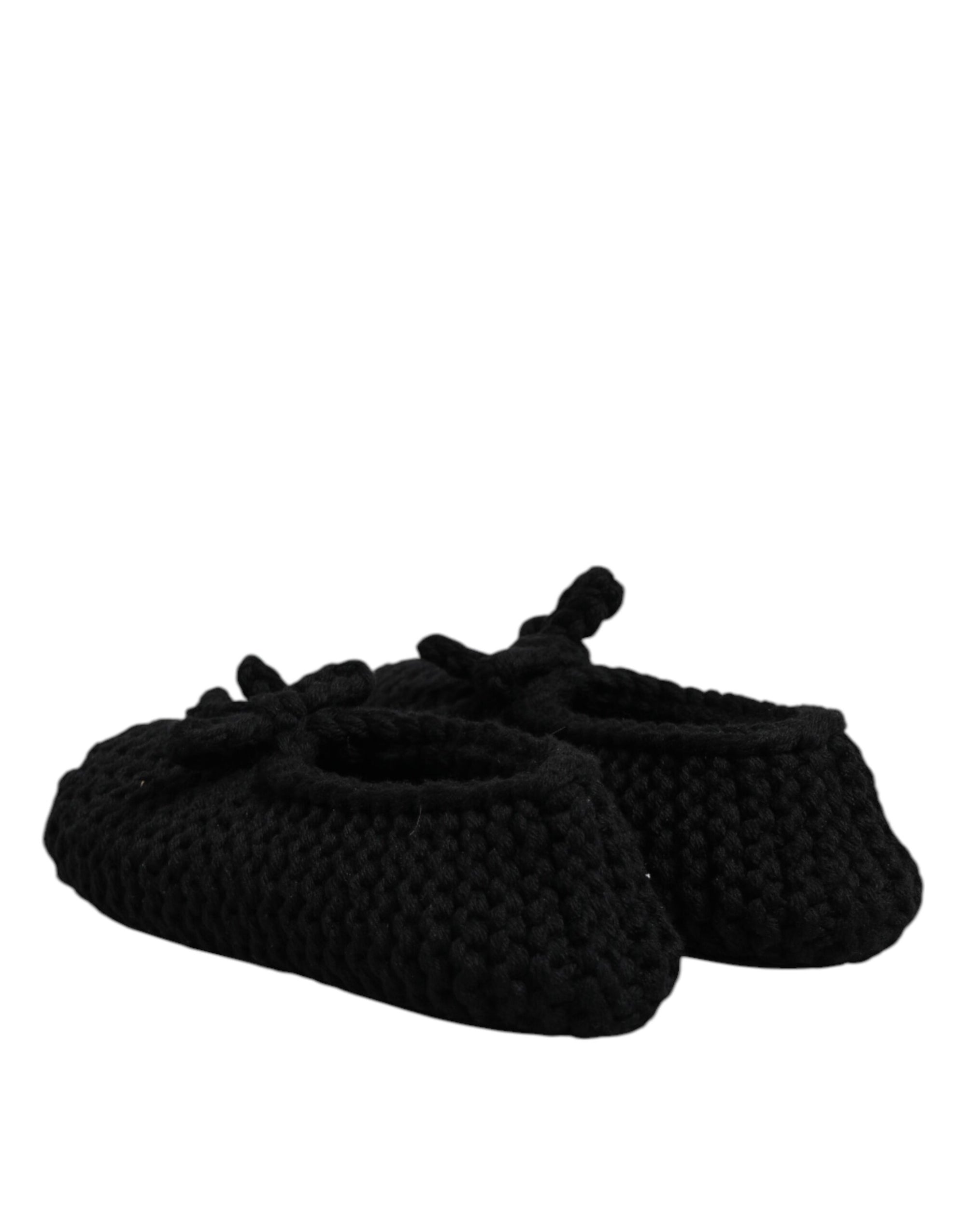 Dolce &amp; Gabbana Black Wool Slip On Flats Ballerina Shoes