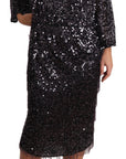 Dolce & Gabbana Black Sequined Long Sleeve Shift Midi Dress