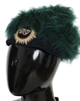 Dolce & Gabbana Green Fur DG Logo Embroidered Cloche Hat