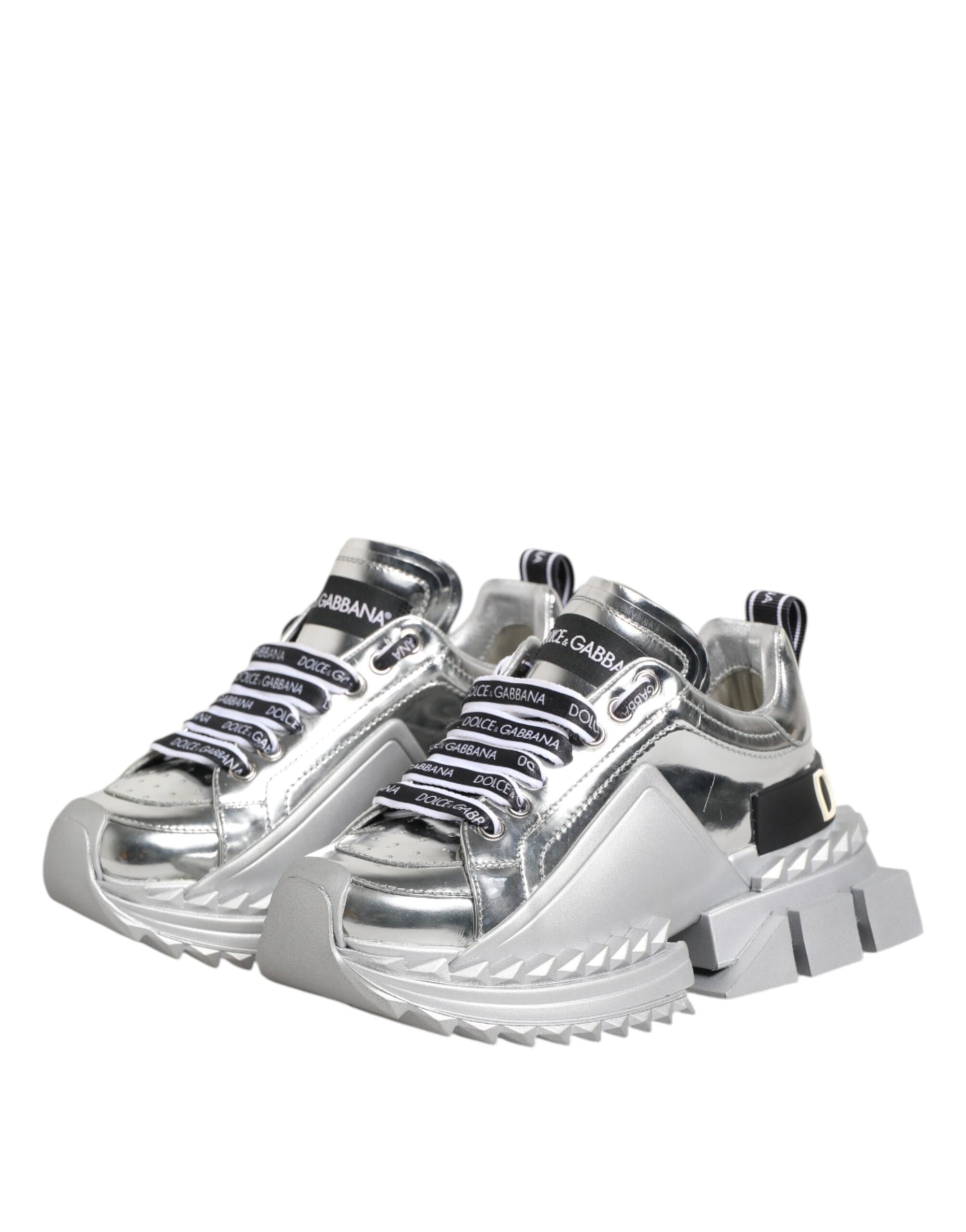 Dolce &amp; Gabbana Silver Leather Super Queen Sneakers Shoes