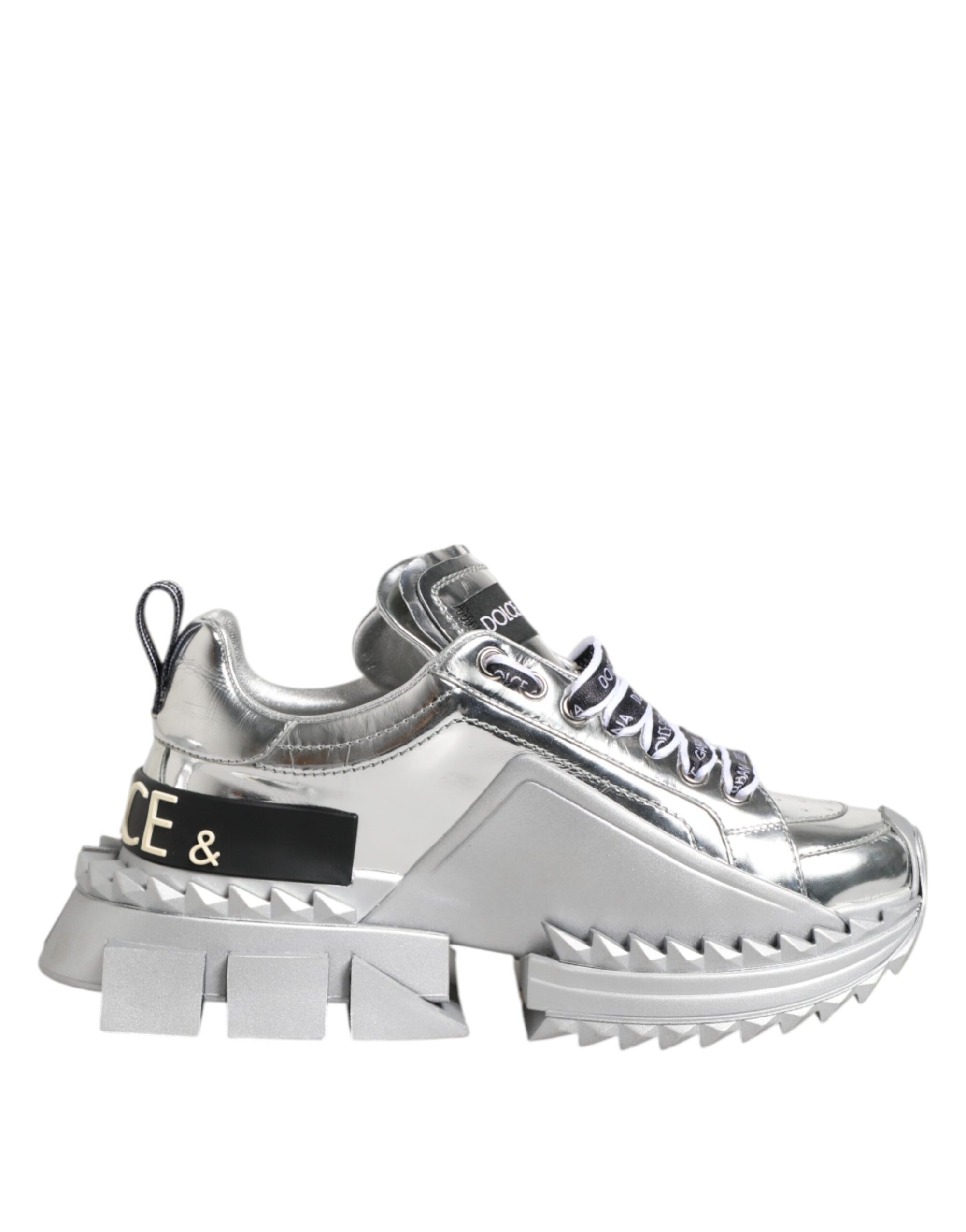 Dolce &amp; Gabbana Silver Leather Super Queen Sneakers Shoes