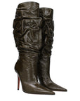 Amina Muaddi Green Leather High Heel Boots