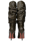 Amina Muaddi Green Leather High Heel Boots